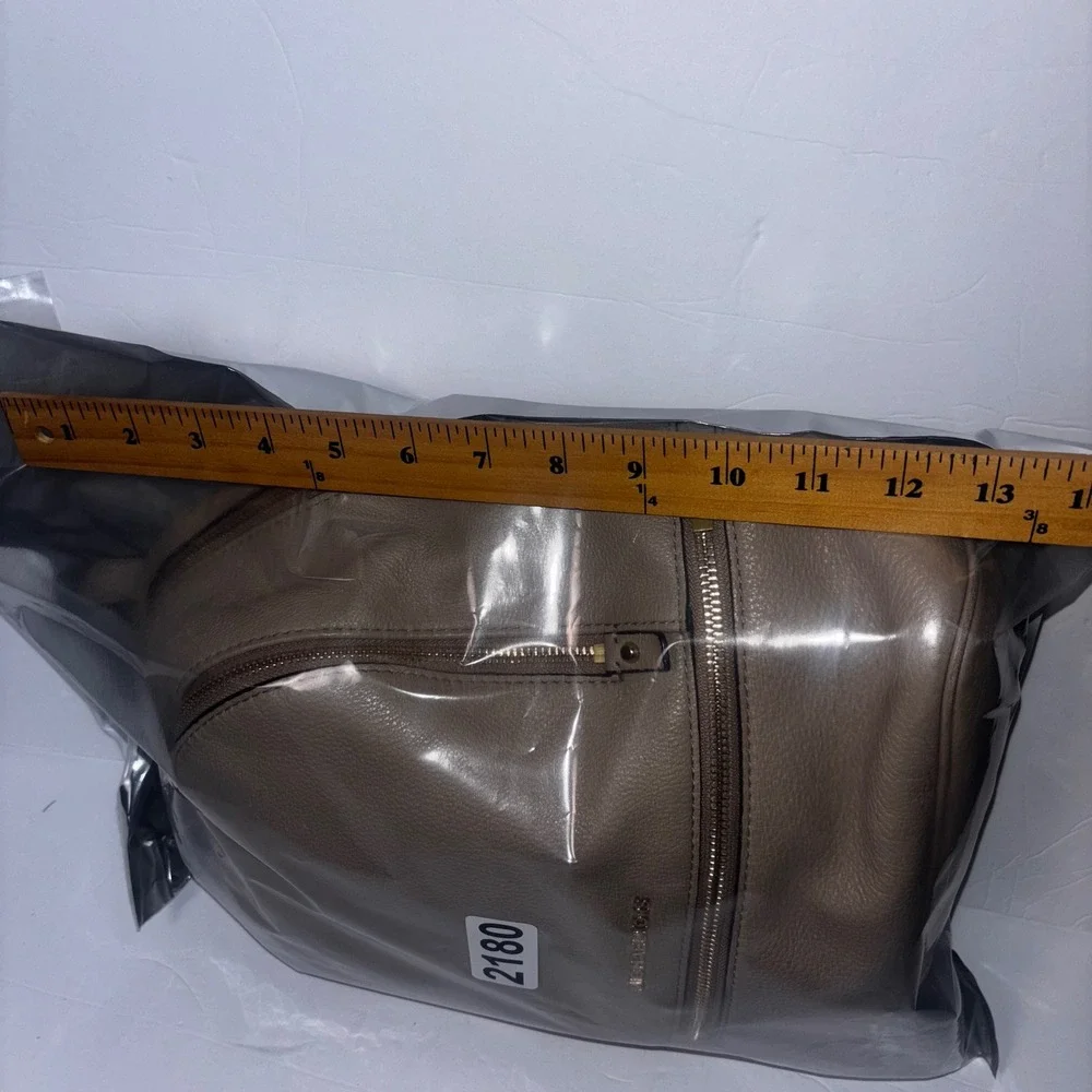 Michael Kors Rhea Zip Small Pebble Leather Backpack Truffle Tan Gold Tone Luxury